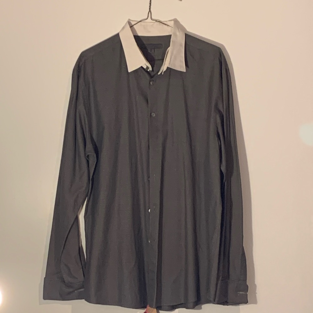 John Varvatos Grey Dress Shirt with White Collar.